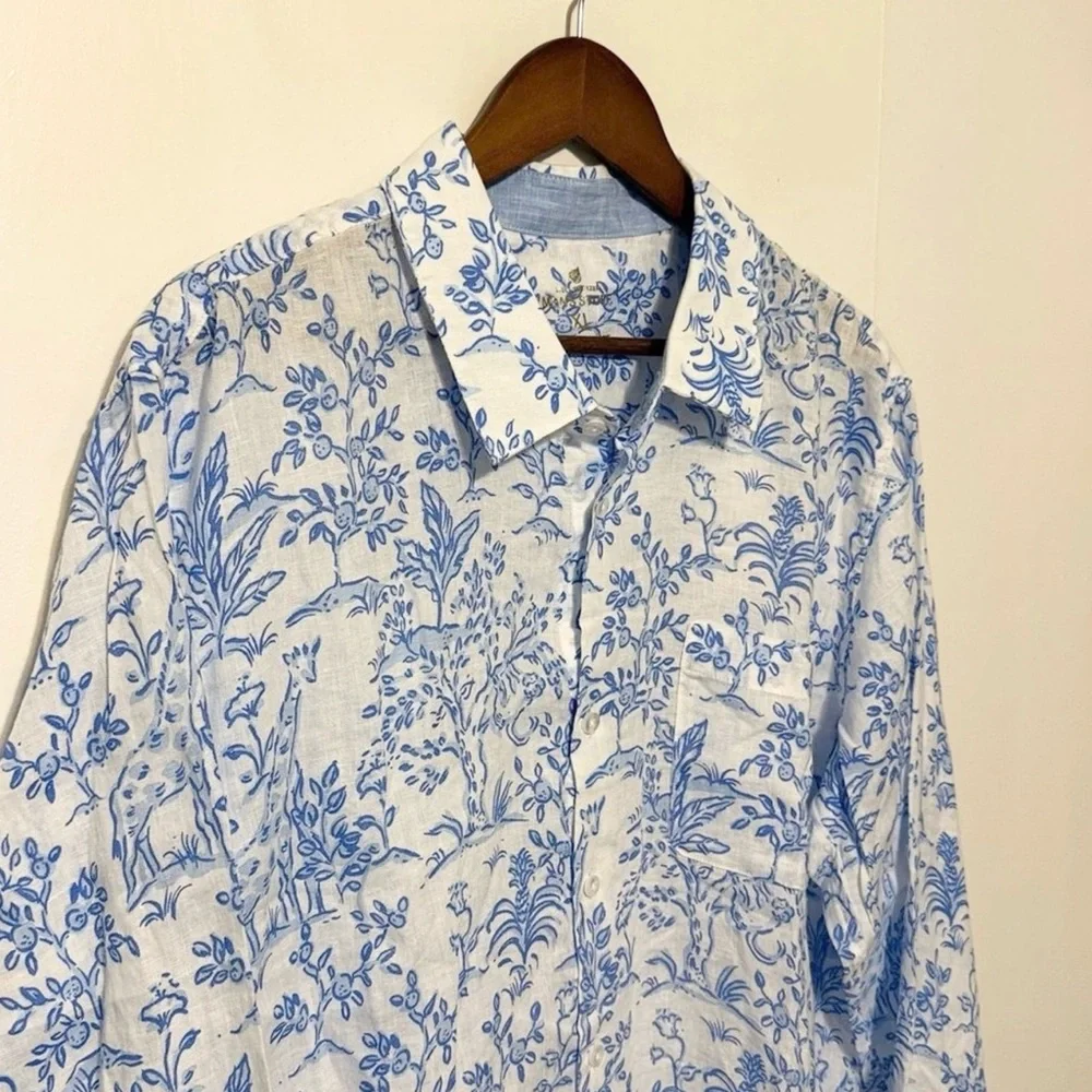 NWT Lilly pulitzer Men’s Addison shirt button down 100% Linen Resort white XL - Picture 8 of 9